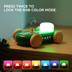 GOOD KART NIGHT LIGHT – Wooden Go Kart LED Table Lamp with RGB & Warm Light, Dimmable Bedside Ambient Light, Rechargeable Decorative Night Lamp