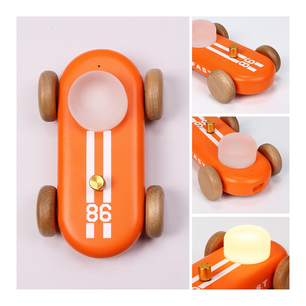 GOOD KART NIGHT LIGHT – Wooden Go Kart LED Table Lamp with RGB & Warm Light, Dimmable Bedside Ambient Light, Rechargeable Decorative Night Lamp