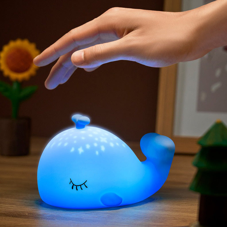 Whale with Water Spout and Ocean Dream Style Silicone Squishy Night Light Gift Cute Rounded Perfect Gift