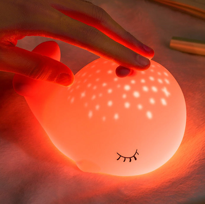 Whale with Water Spout and Ocean Dream Style Silicone Squishy Night Light Gift Cute Rounded Perfect Gift