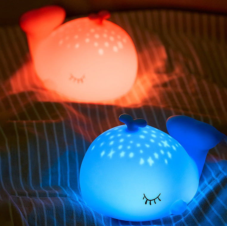 Whale with Water Spout and Ocean Dream Style Silicone Squishy Night Light Gift Cute Rounded Perfect Gift