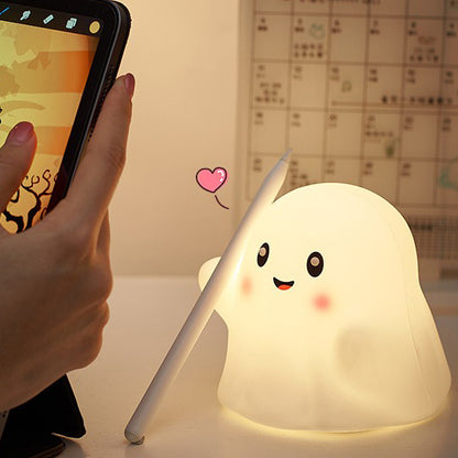 Cute Ghost Halloween Squishy Silicone Night Light Soft Glow 13 Types Fun Sounds Perfect Gift