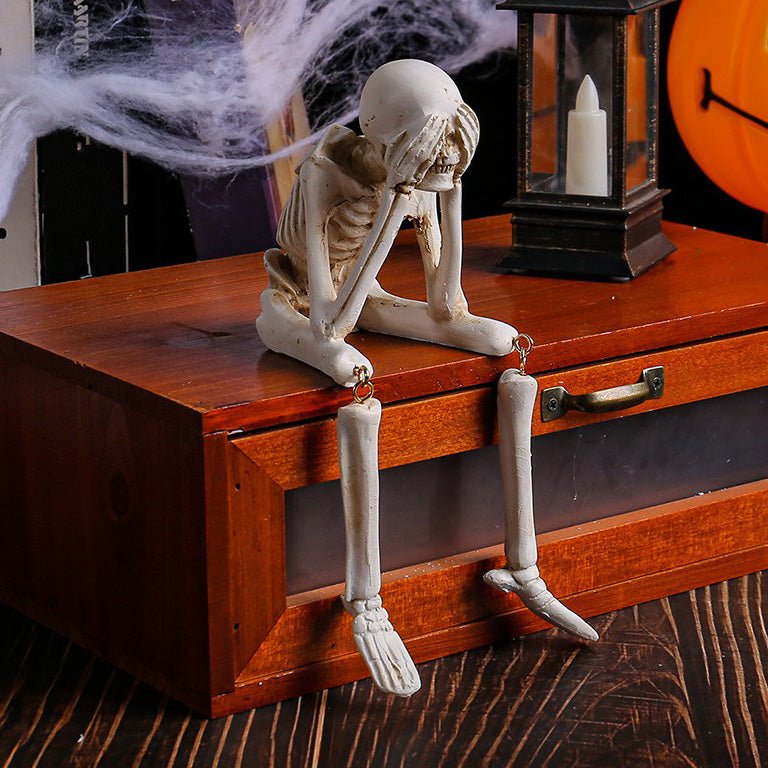 3 Skeleton Figurines No See Hear Speak Resin Gothic Skeleton Statues with Movable Legs