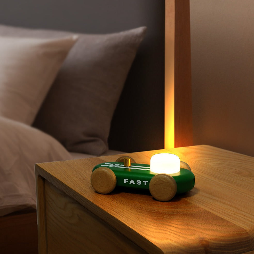 GOOD KART NIGHT LIGHT – Wooden Go Kart LED Table Lamp with RGB & Warm Light, Dimmable Bedside Ambient Light, Rechargeable Decorative Night Lamp