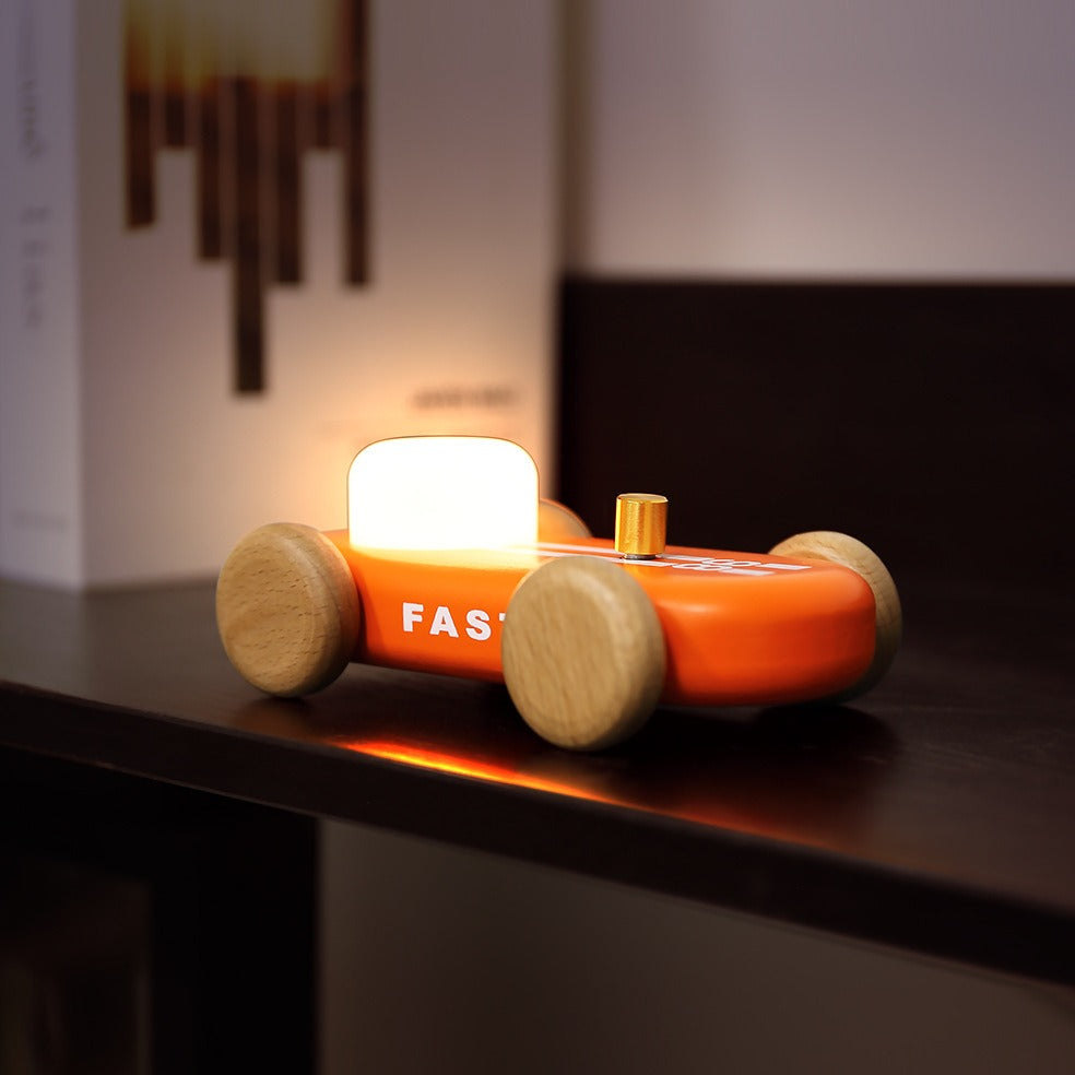 GOOD KART NIGHT LIGHT – Wooden Go Kart LED Table Lamp with RGB & Warm Light, Dimmable Bedside Ambient Light, Rechargeable Decorative Night Lamp