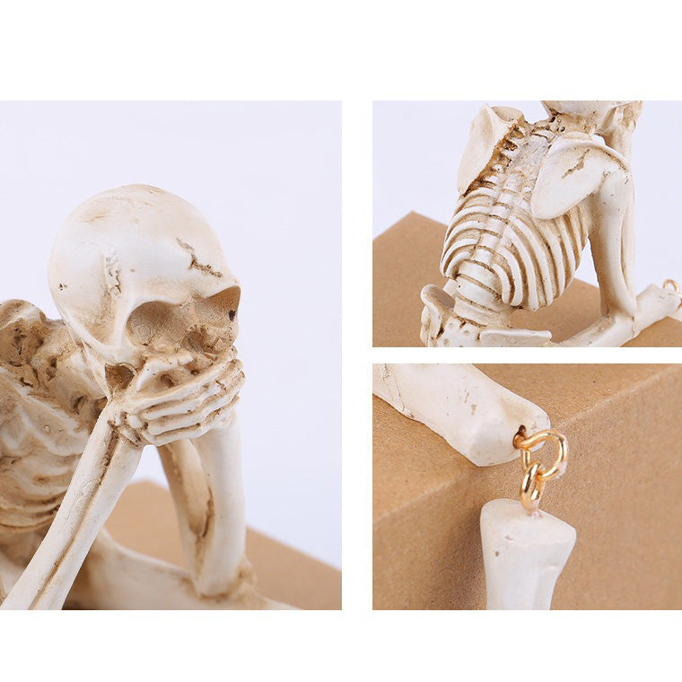 3 Skeleton Figurines No See Hear Speak Resin Gothic Skeleton Statues with Movable Legs