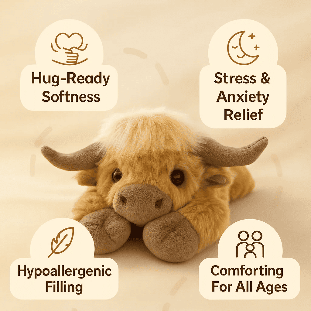 Highland Cow Plush Cattle Stuffed Animals, Microwavable, Pain Stress Relief, Anxiety, Women Kid Bedtime Best Gift