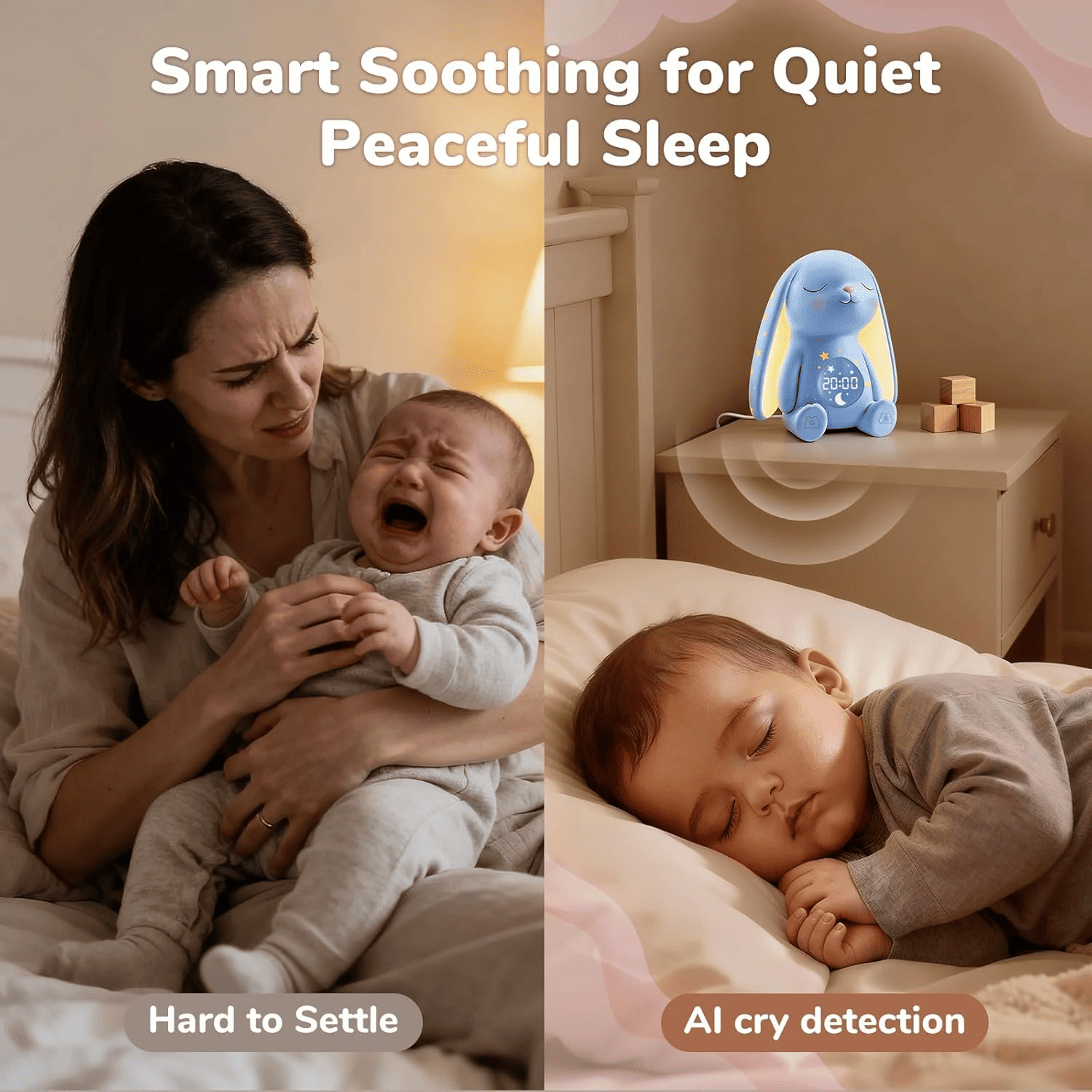 MeWaii® White Noise Sound Machine with Baby Soothing Palm Hand Night Light App Control