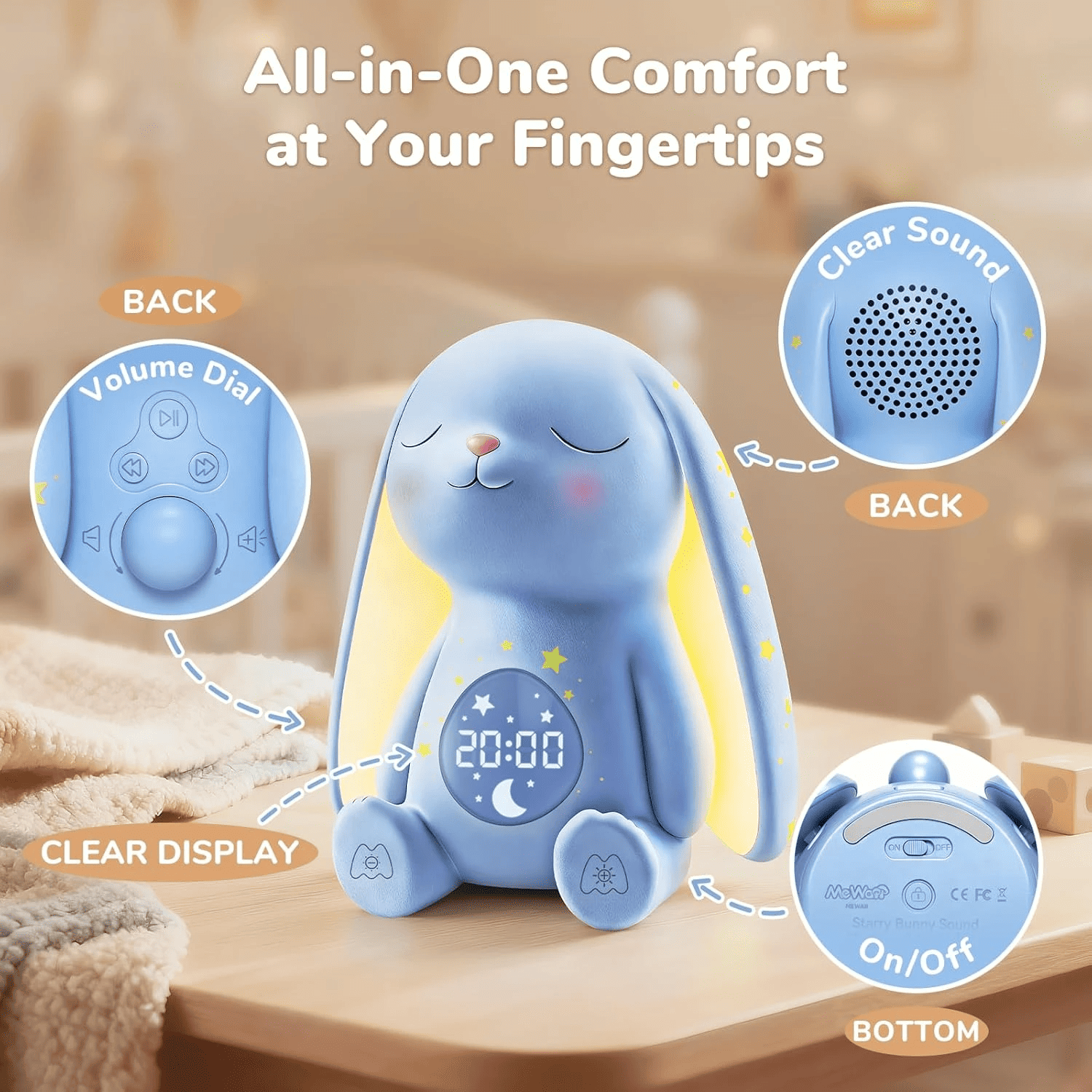 MeWaii® White Noise Sound Machine with Baby Soothing Palm Hand Night Light App Control