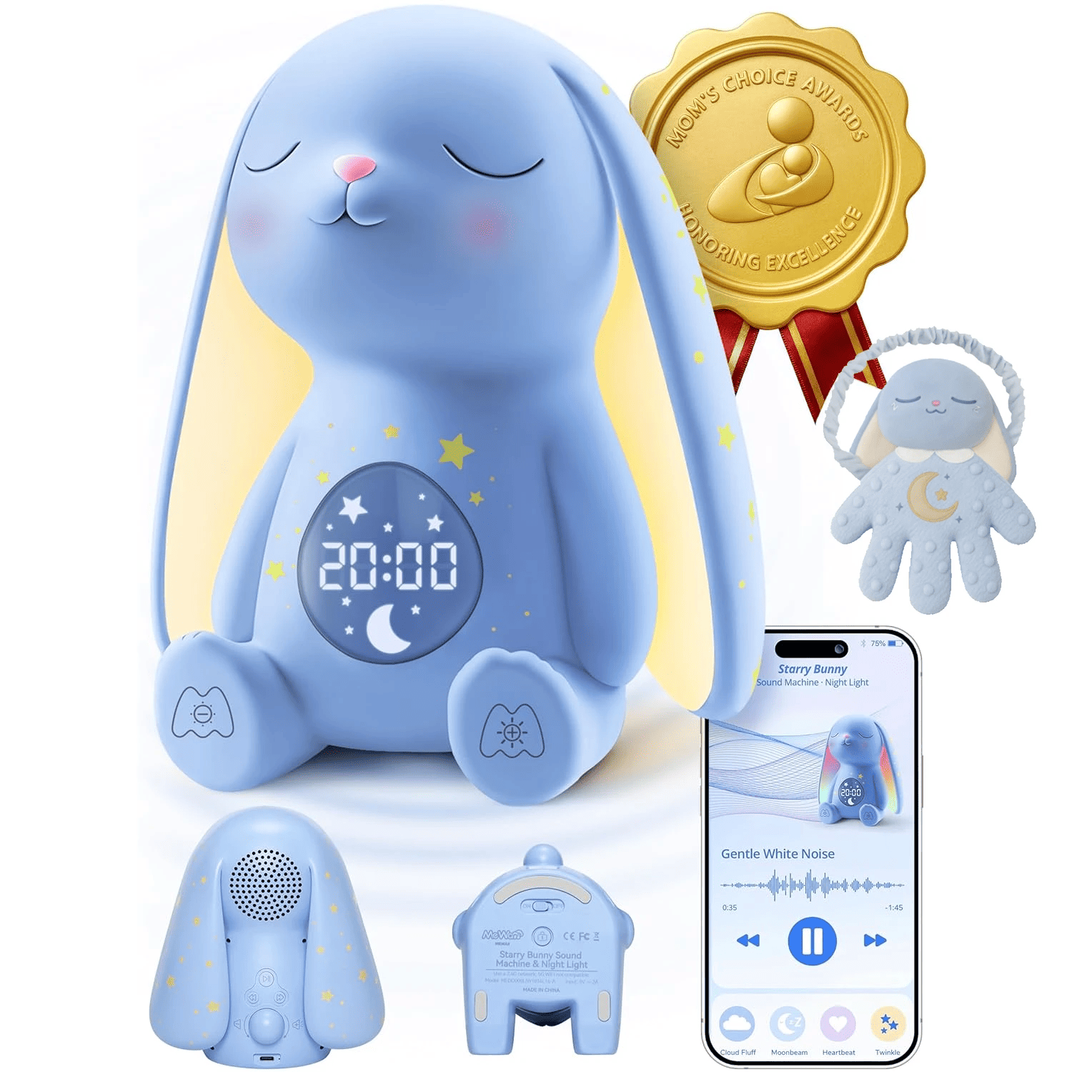 MeWaii® White Noise Sound Machine with Baby Soothing Palm Hand Night Light App Control