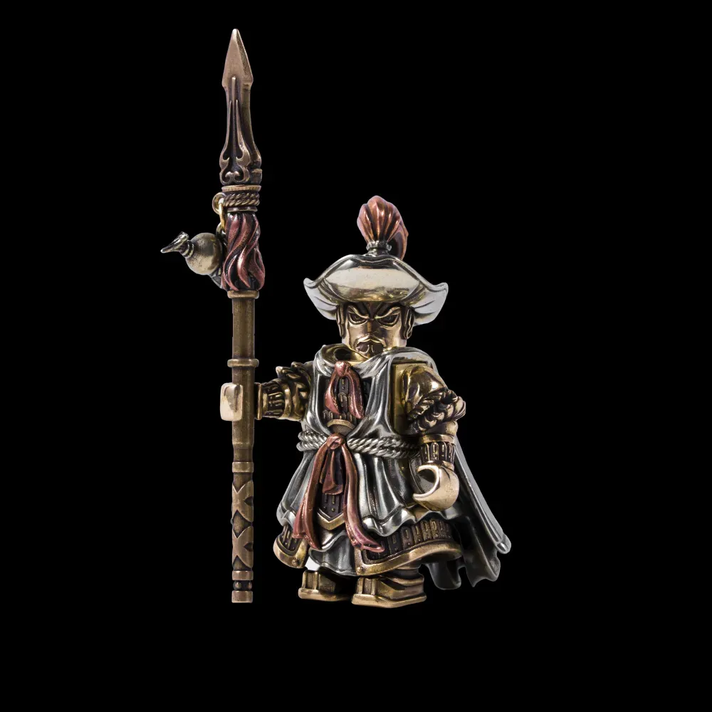 Crusader Figurine Detachable Bronze Bull-Helm Knight Statue Set