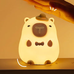 Huggwaii Capybara Silicone Squishy Night Light with Mini Hat and Bow Tie Perfect Gift