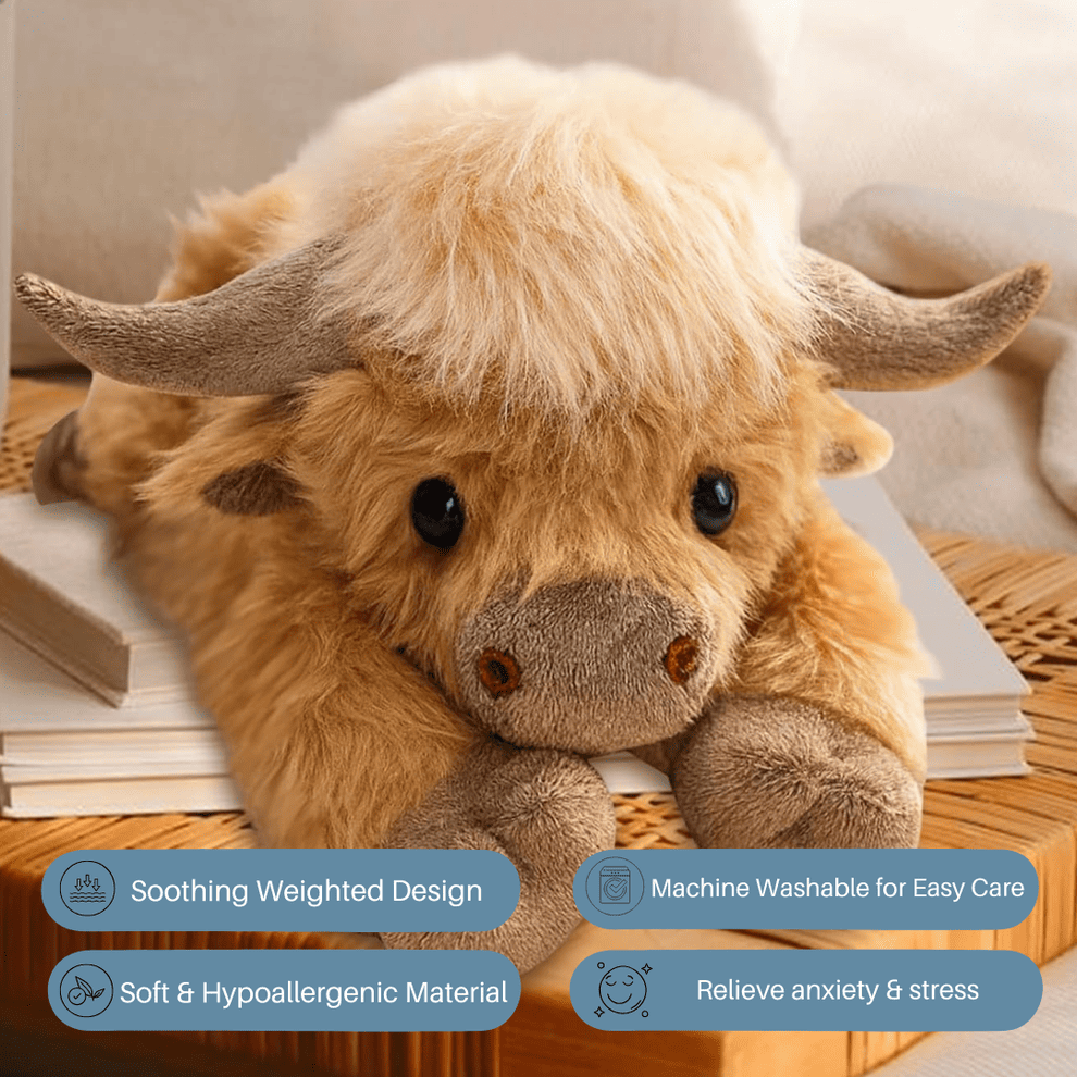 Highland Cow Plush Cattle Stuffed Animals, Microwavable, Pain Stress Relief, Anxiety, Women Kid Bedtime Best Gift