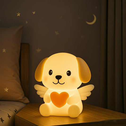 Squishy Silicone Angel Puppy LED Night Light - Perfect Gift for Kids and Girls