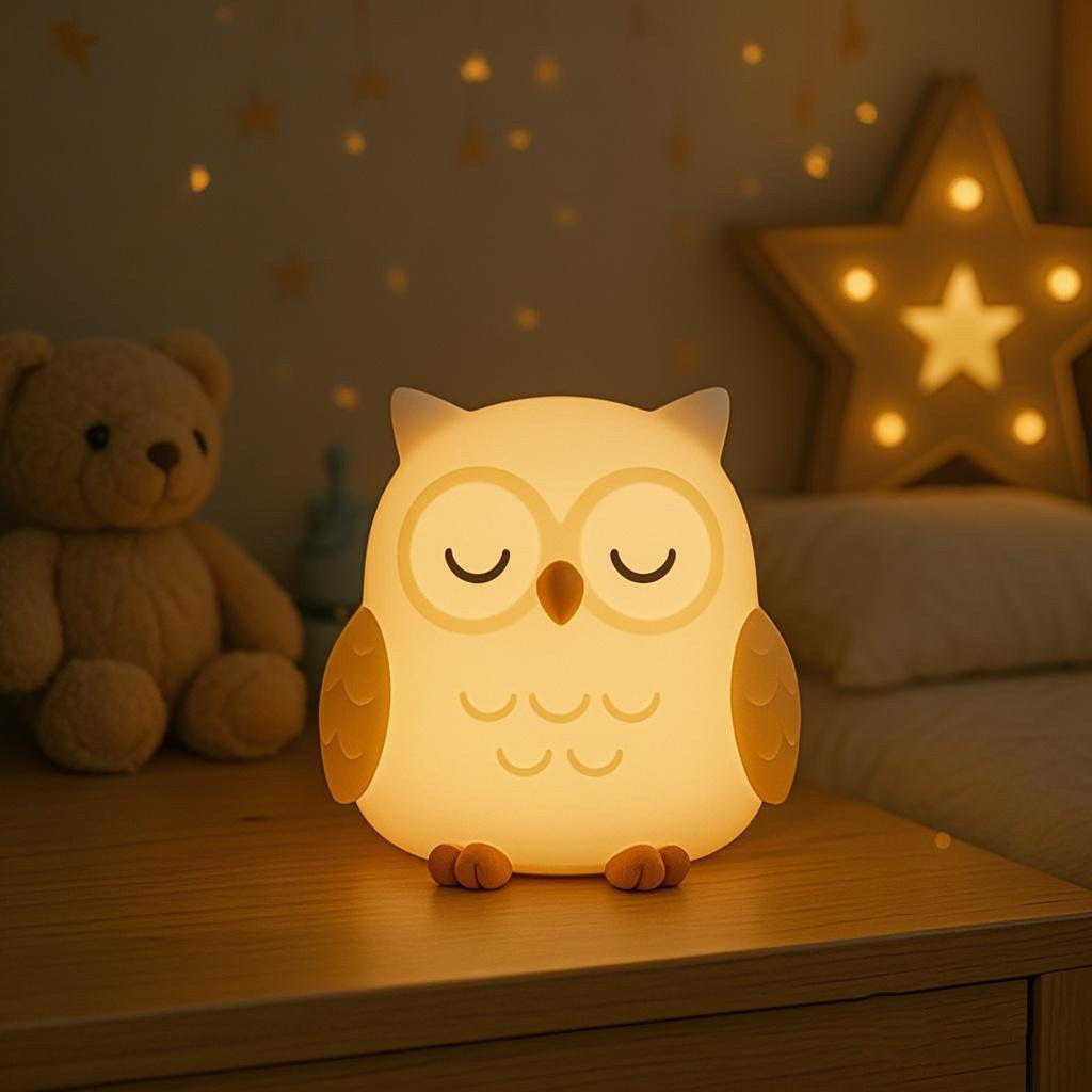 Squishy Silicone Adorable Owl LED Night Light - Perfect Gift for Kids and Girls