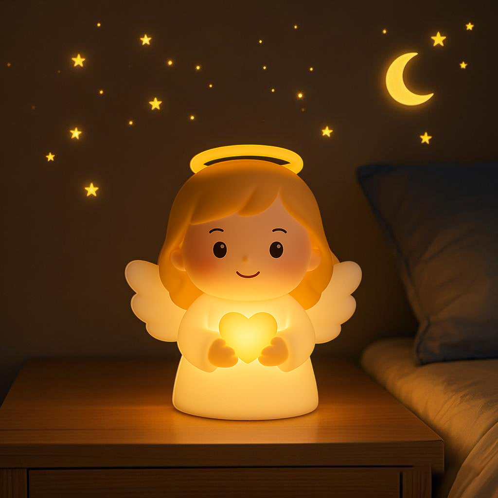Squishy Silicone Angel with Heart LED Night Light - Perfect Gift for Kids and Girls