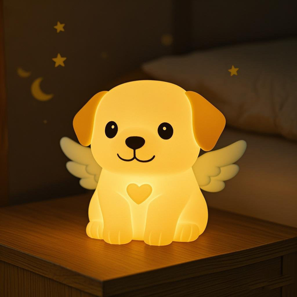 Squishy Silicone Angel Puppy LED Night Light - Perfect Gift for Kids and Girls