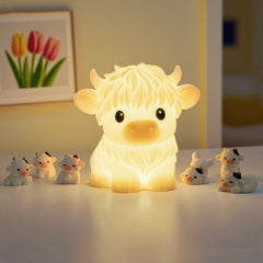 Highland Cow Squishy LED-Nachtlicht aus Silikon – perfektes Geschenk für Kinder und Mädchen