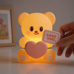 Cute Bear with Love Letter Silicone Squishy Night Light Bow Romantic Perfect Gift