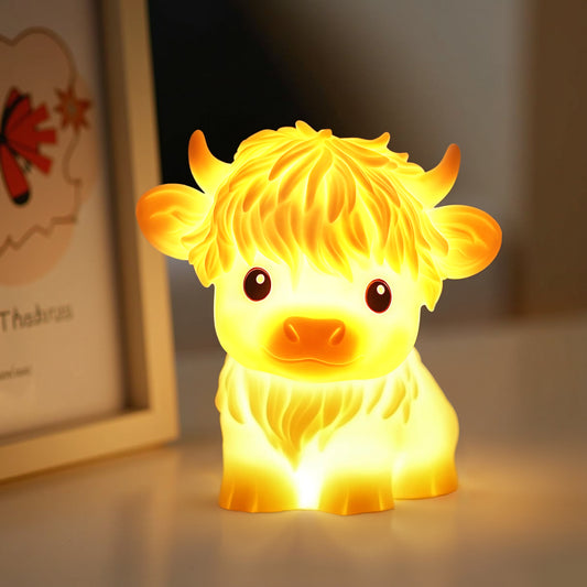 Squishy Silicone Cute Highland Cow LED Night Light - Perfect Gift for Kids and Girls