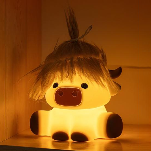 Squishy Silikon Niedliche Highland Kuh LED-Nachtlicht - Perfektes Geschenk für Kinder und Mädchen
