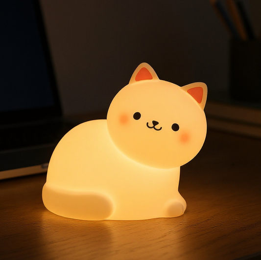 White Kitten Squishy Silicone Animal Night Light Soft Glow Perfect Gift