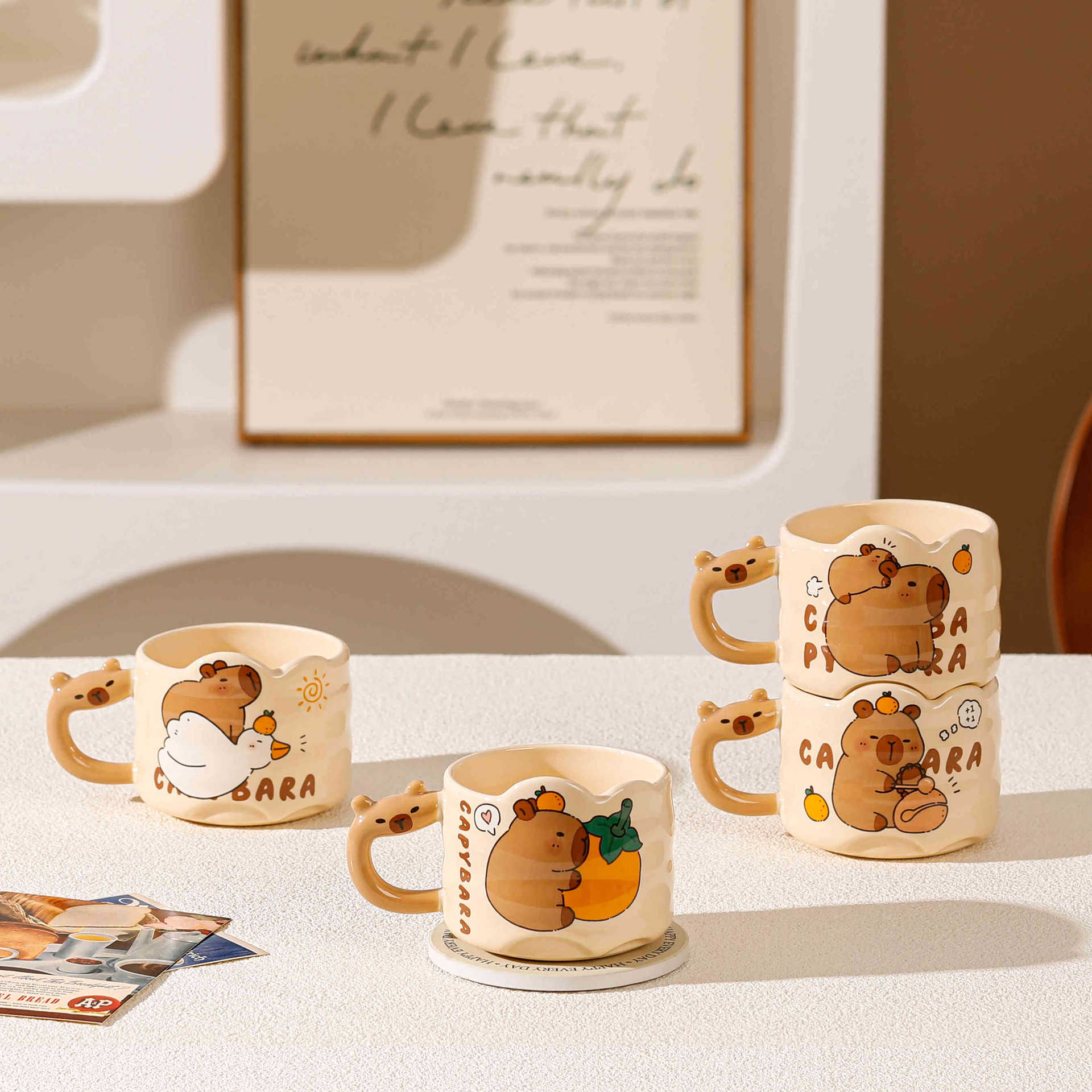Chubby Capy Ceramic Mug, Cute Stackable Capybara Coffee Cup for Students & Gifts