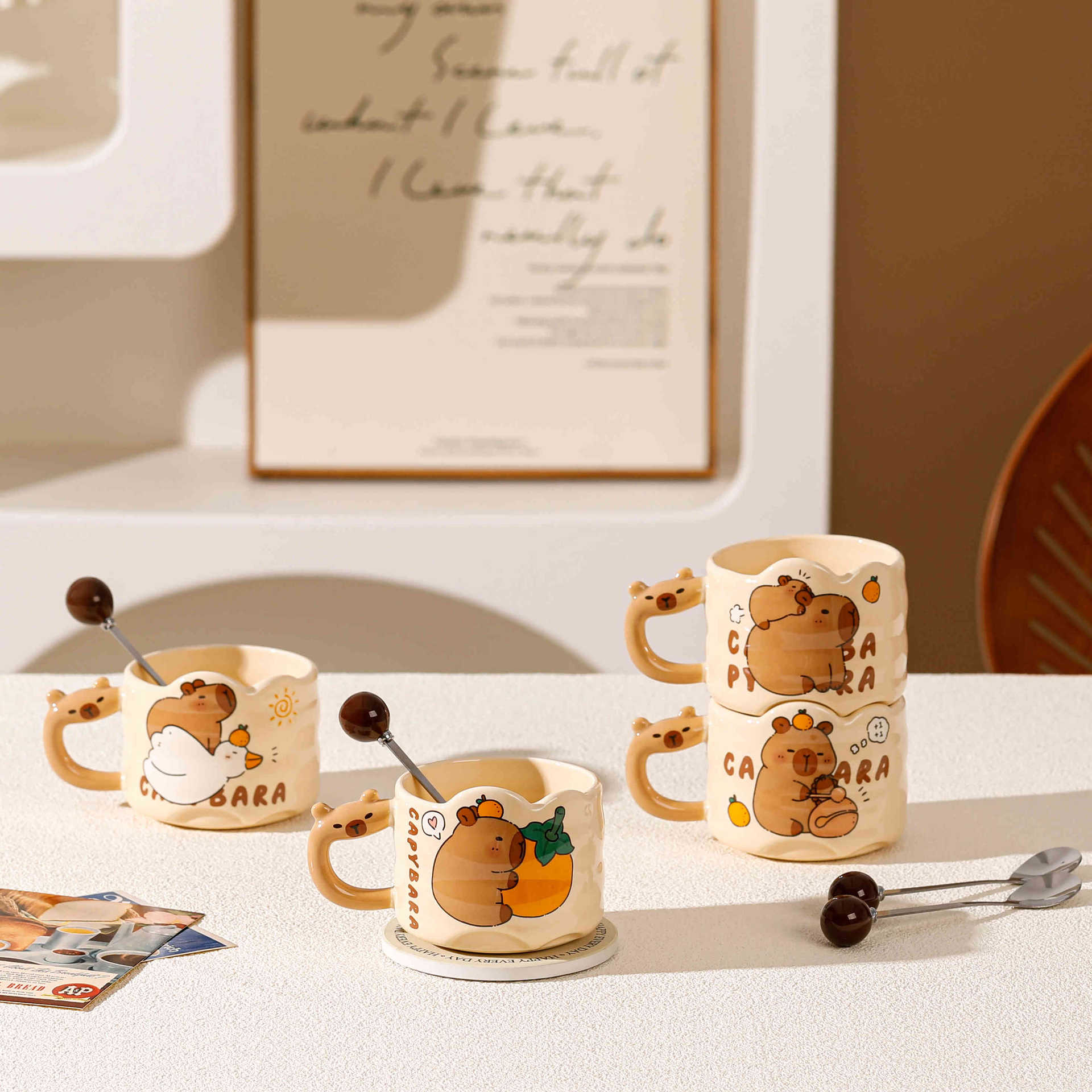 Chubby Capy Ceramic Mug, Cute Stackable Capybara Coffee Cup for Students & Gifts
