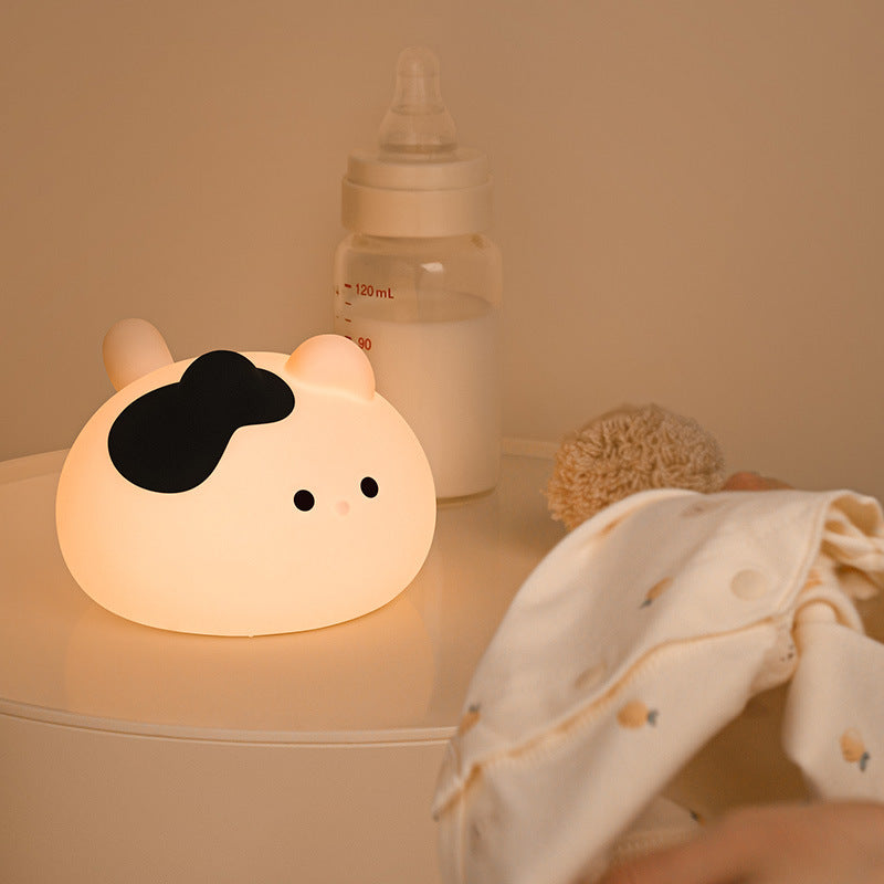 Veilleuse LED en silicone en forme de chat et de vache avec chapeau - Cadeau idéal pour les enfants et les filles
