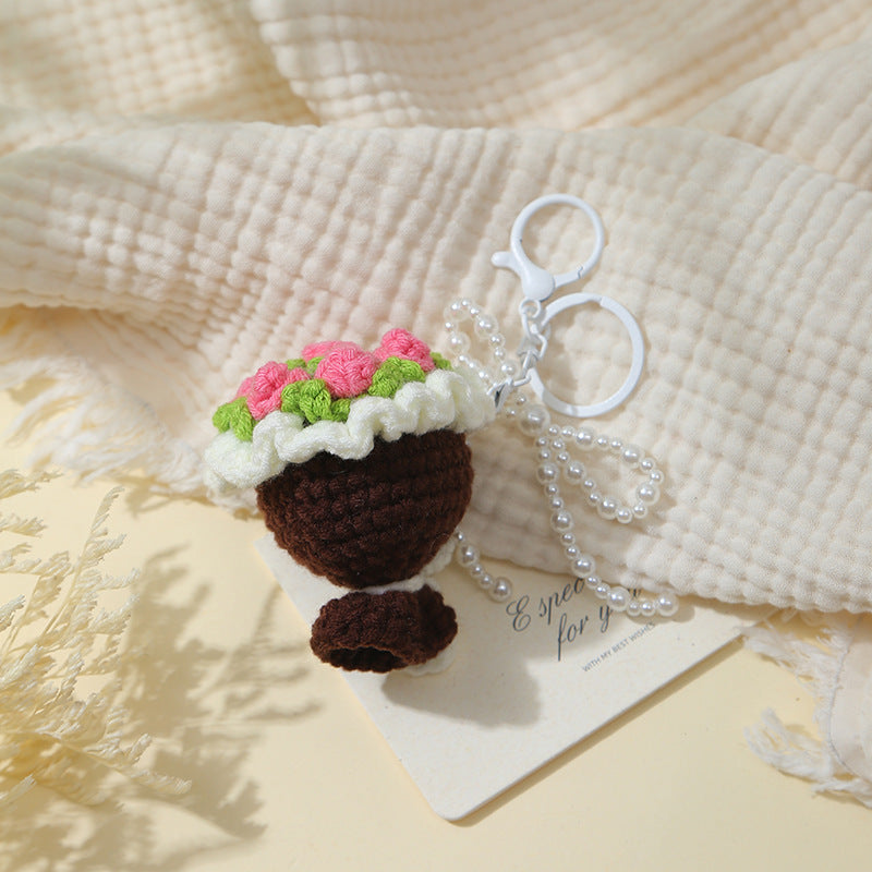 Mini Crochet Rose Bouquet Keychain - add a warm gift for her