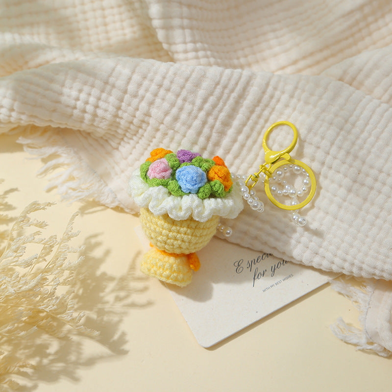 Mini Crochet Rose Bouquet Keychain - add a warm gift for her