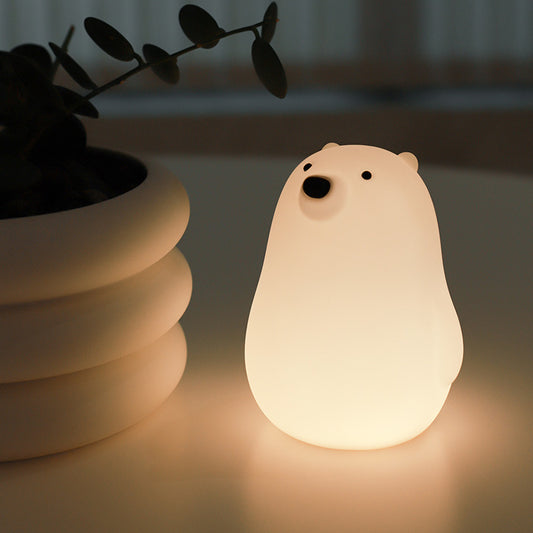 Squishy-LED-Nachtlicht in Form eines weißen Bären aus Silikon – perfektes Geschenk für Kinder und Mädchen