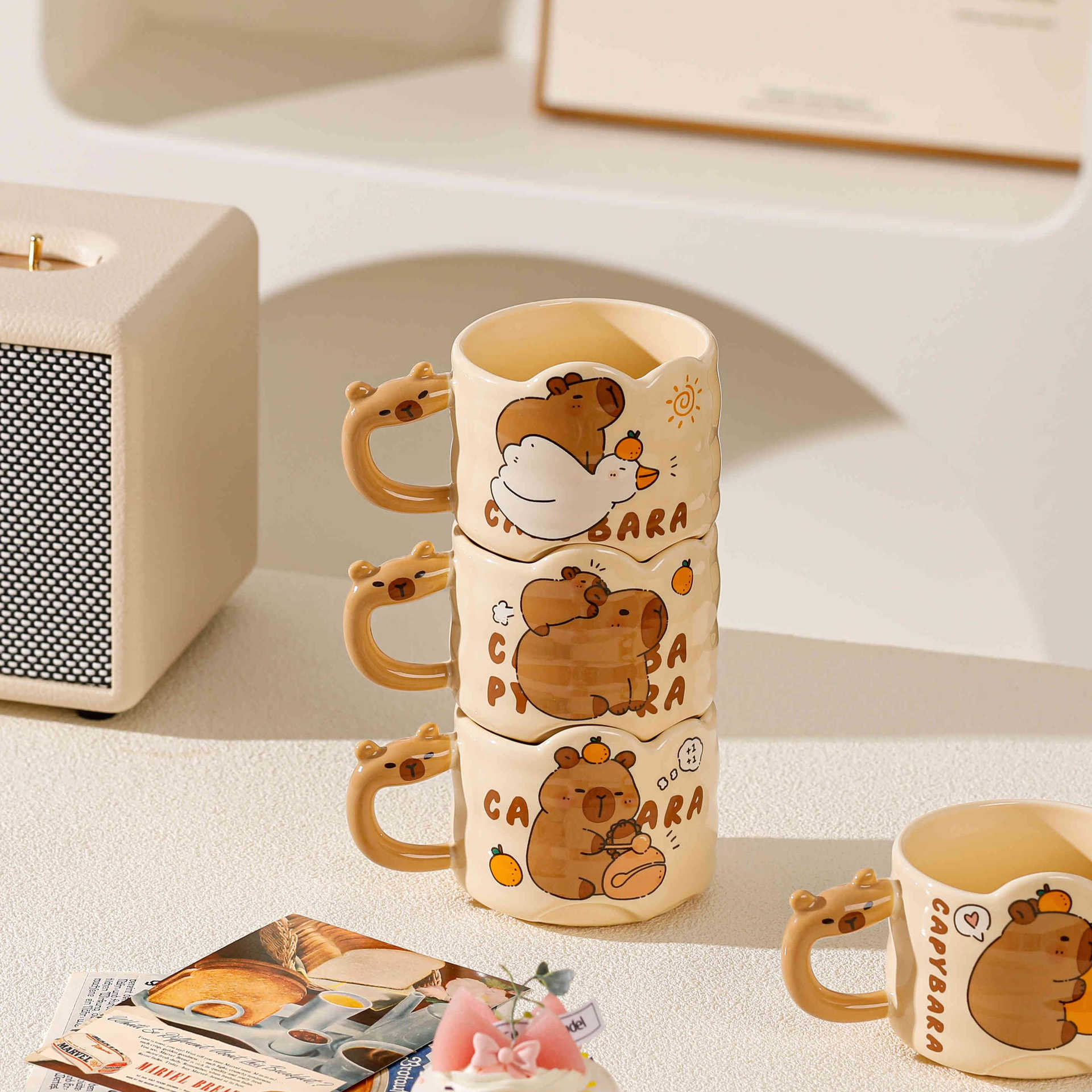 Chubby Capy Ceramic Mug, Cute Stackable Capybara Coffee Cup for Students & Gifts