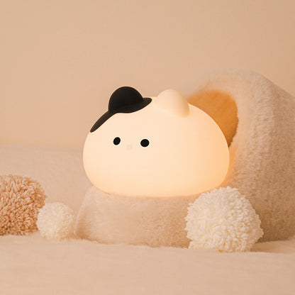 Veilleuse LED en silicone en forme de chat et de vache avec chapeau - Cadeau idéal pour les enfants et les filles