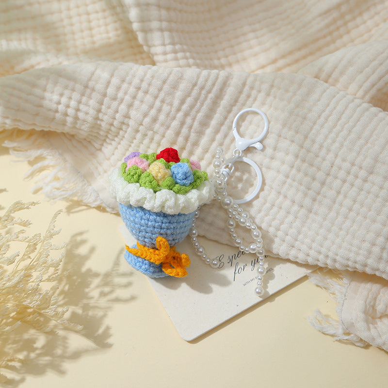 Mini Crochet Rose Bouquet Keychain - add a warm gift for her