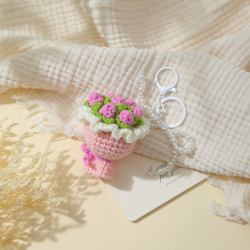 Mini Crochet Rose Bouquet Keychain - add a warm gift for her