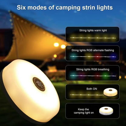 RGB Camping Lights Disk Light with Retractable LED Strip Magnetic & Portable