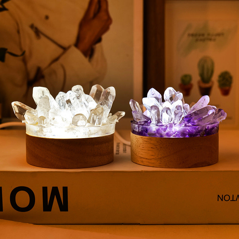 Crystal Cluster Resin Night Light Healing Mini Gem Lamp