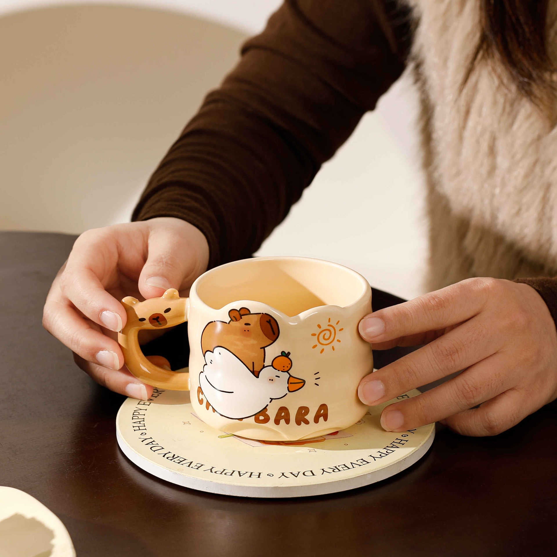 Chubby Capy Ceramic Mug, Cute Stackable Capybara Coffee Cup for Students & Gifts