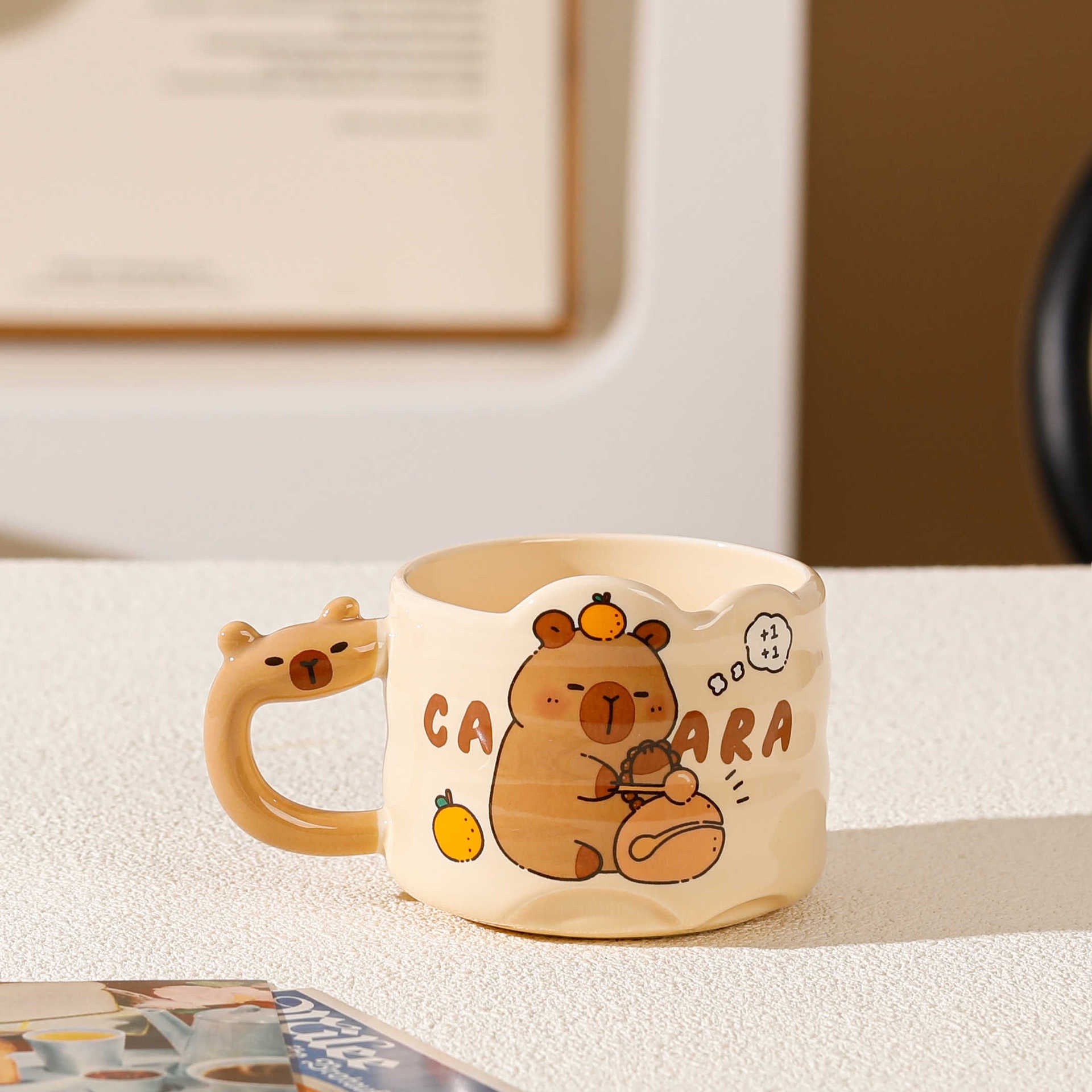 Chubby Capy Ceramic Mug, Cute Stackable Capybara Coffee Cup for Students & Gifts