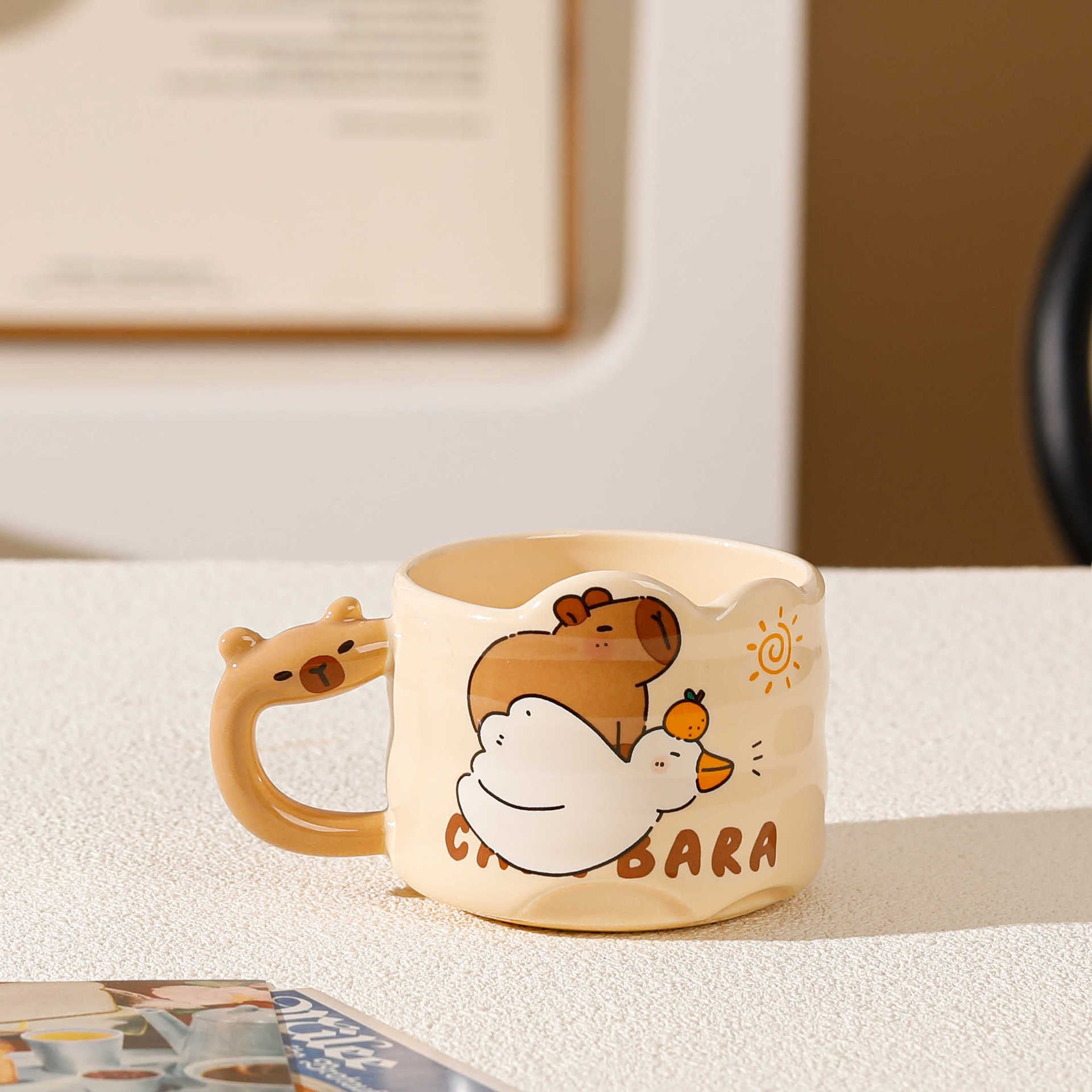Chubby Capy Ceramic Mug, Cute Stackable Capybara Coffee Cup for Students & Gifts