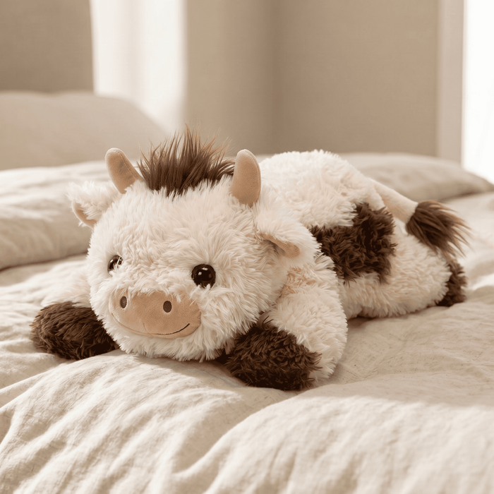 MeWaii® Brown Cow Fuzzy Long Haired Weighted Stuffed Animal