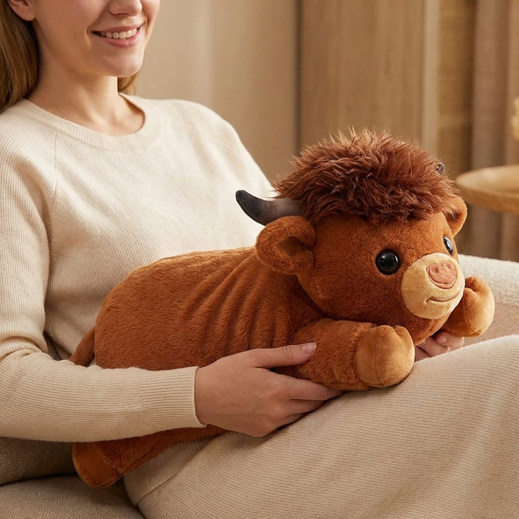 MeWaii® 5lbs Highland Cow Weighted Stuffed Animal  – Microwavable Plush Heating Pad for Anxiety Relief, Cramps & Sleep Gift