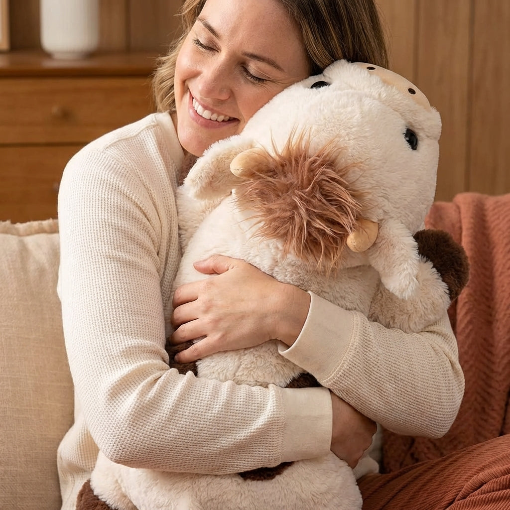 MeWaii® 5lbs Cow Weighted Stuffed Animal – Microwavable Plush Heating Pad for Removable Inner Pad, Best Gift Kids & Adults