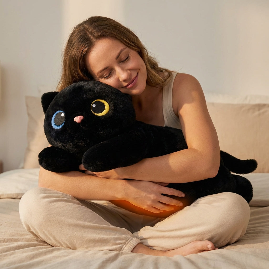 Mewaii® 5lb Weighted Stuffed Animals with Microwavable Heating Pad -  Adjustable, Heatable & Coolable Plush for Realistic Hug（Black Cat，23 INCH）