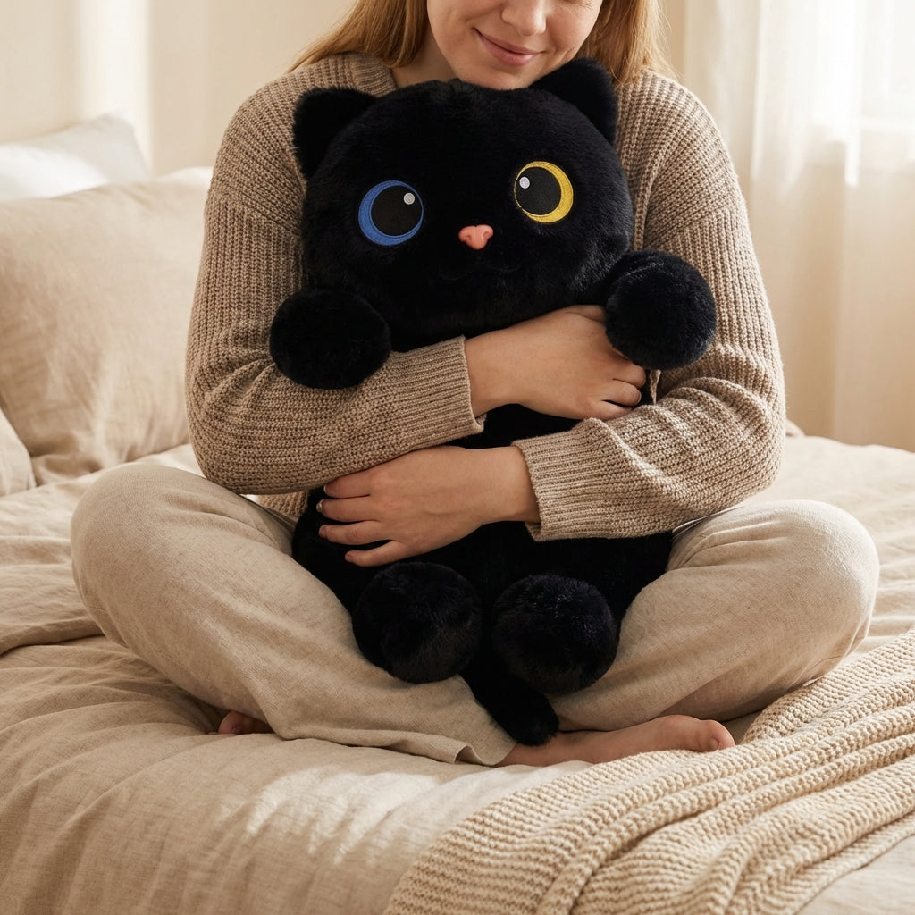 MeWaii® Black Cat Weighted Stuffed Animal with Microwavable Heating Pad