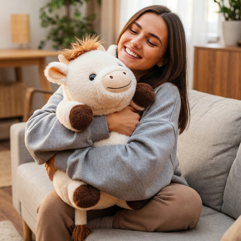 MeWaii® Pasture Cow Weighted Stuffed Animal with Microwavable Heating Pad