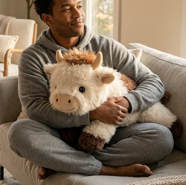 MeWaii® Brown Cow Fuzzy Long Haired Weighted Stuffed Animal