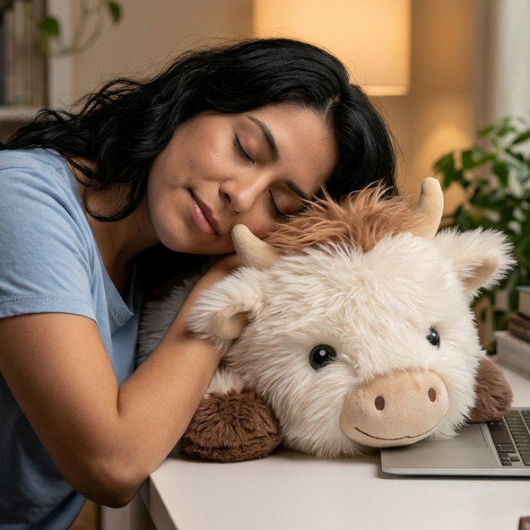 MeWaii® Brown Cow Fuzzy Long Haired Weighted Stuffed Animal