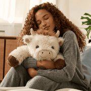 MeWaii® Brown Cow Fuzzy Long Haired Weighted Stuffed Animal with Microwavable Heating Pad